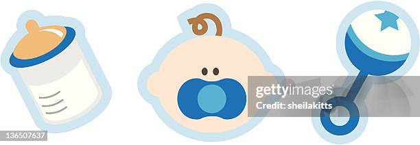 stockillustraties, clipart, cartoons en iconen met baby boy icons - toy rattle