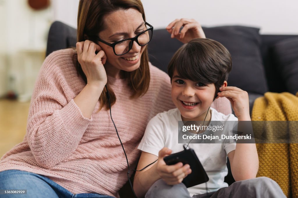 Mother and son at home