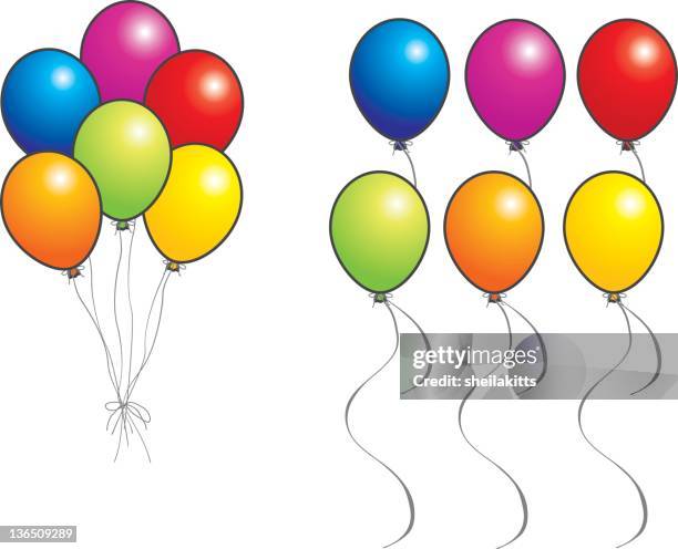 six balloons - blue balloon white background stock illustrations