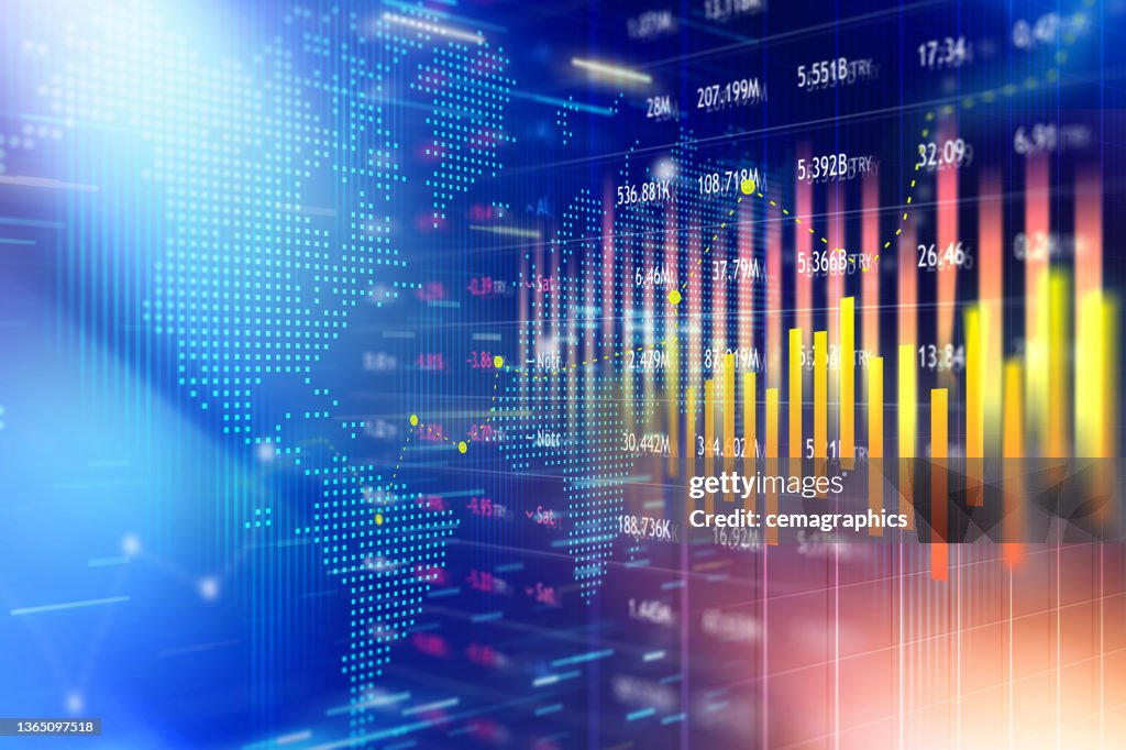 Sfondo astratto del grafico azionario della valuta digitale e dello scambio per il mercato delle monete tecnologiche della criptovaluta nella visualizzazione della finanza e dell'economia