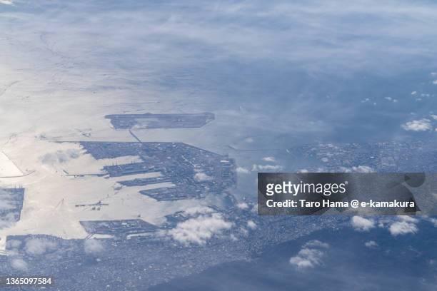 kobe city of japan aerial view from airplane - hyogo prefecture stock pictures, royalty-free photos & images