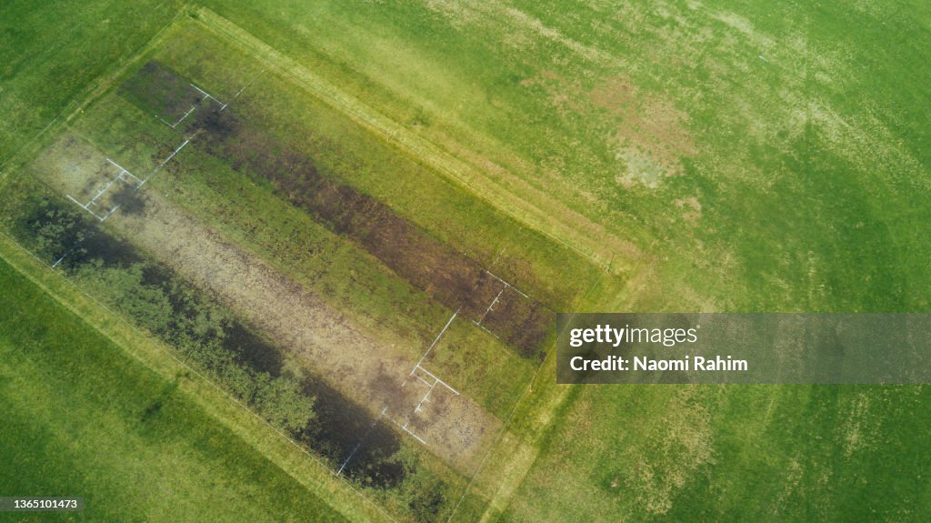 Aerial view of an old Cricket pitch sports field