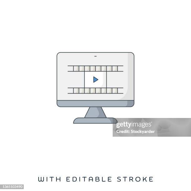 video streaming platforms flat & line icon - content management system stock illustrations