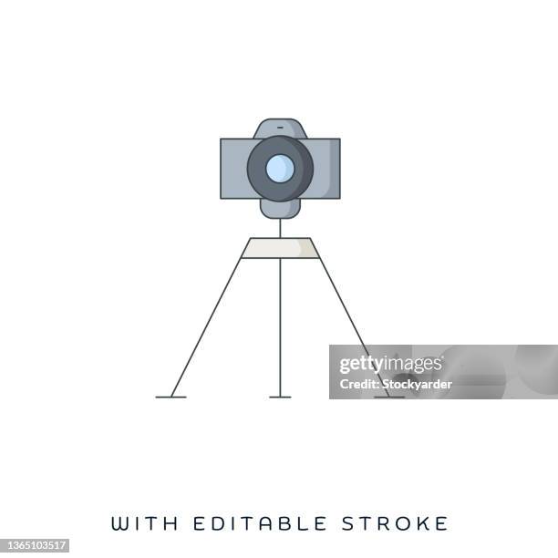 biometric photo flat & line icon - behind the scene stock illustrations