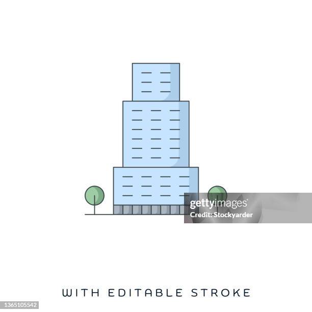 corporate headquarters flat & line icon - modern stock illustrations stock-grafiken, -clipart, -cartoons und -symbole