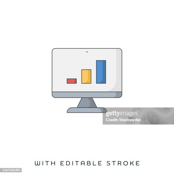 real-time monitoring flat & line icon - software as a service stock illustrations