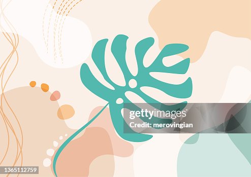 Abstract pastel patterned background with monstera leaf Abstract pastel patterned background with monstera leaf