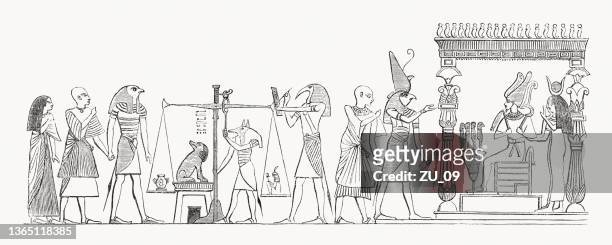 ilustrações, clipart, desenhos animados e ícones de antiga corte egípcia para os mortos, gravura de madeira, publicado em 1862 - ancient civilization