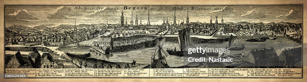 Facsimile of a view of Berlin at the foot of a city plan from 1737