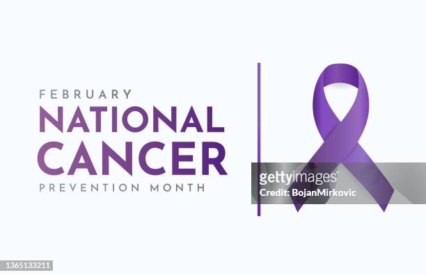 national cancer prevention month karte, februar. vektor - krebsschleife stock-grafiken, -clipart, -cartoons und -symbole