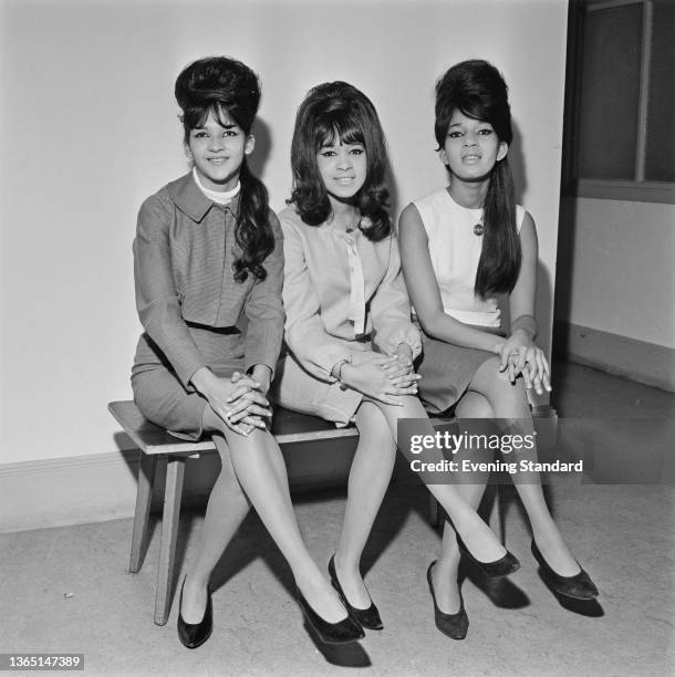 American girl group the Ronettes, UK, 11th January 1964. From left to right, they are singers Nedra Talley, Veronica Bennett , and Estelle Bennett.