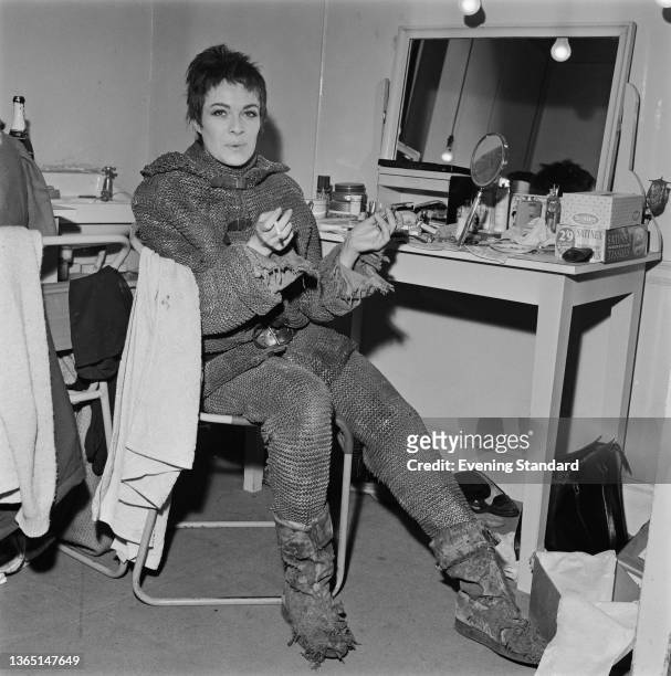South African-born British actress Janet Suzman as Joan La Pucelle or Joan of Arc in the stage play 'The Wars of the Roses', adapted from...