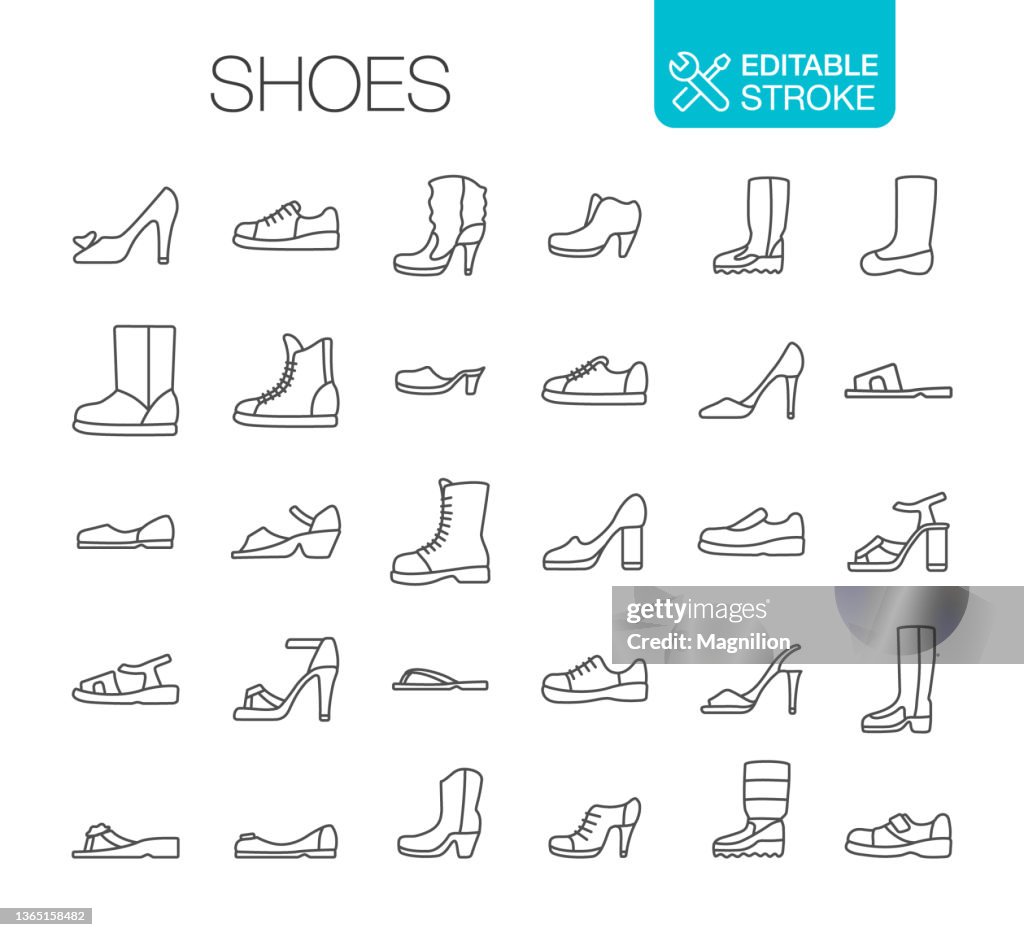 Ícones de sapatos definem traço editável