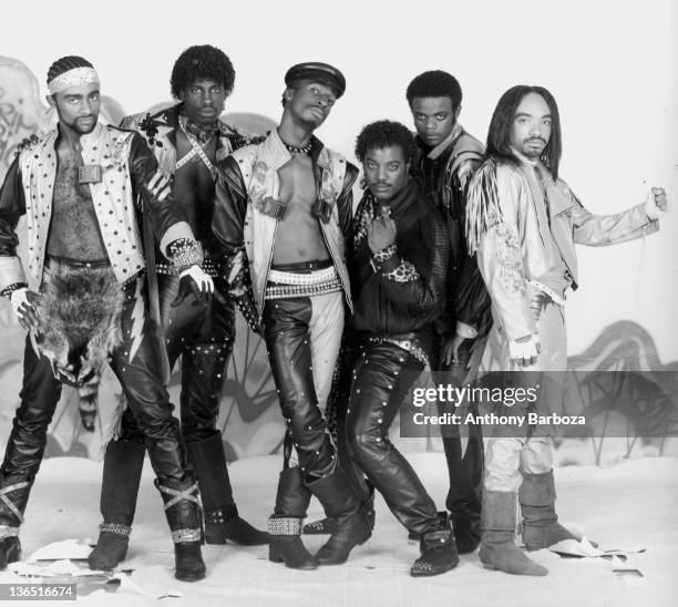 Portriat of hip hop group Grandmaster Flash & the Furious Five, 1984. Pictured are, from left, Raheim , Kidd Creole , Grandmaster Flash , Cowboy ,...