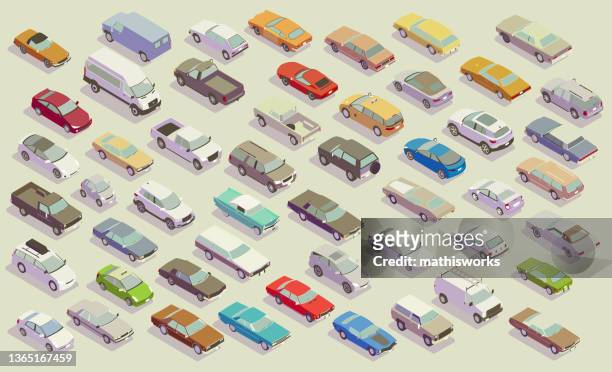illustrations, cliparts, dessins animés et icônes de illustration isométrique du trafic - voiture particulière