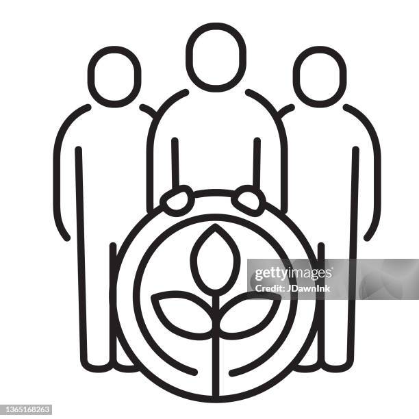sustainable, ethical and responsible green investment teamwork concept thin line icon - editable stroke - global impact stock illustrations