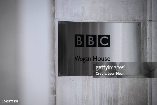 The BBC logo is seen at BBC Wogan House on January 17, 2022 in London, England. Culture Secretary Nadine Dorries has hinted that the Government will...