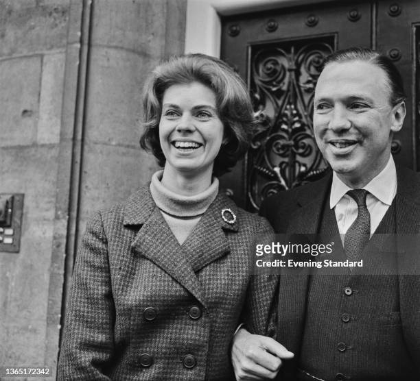 Princess Margaretha of Sweden with her fiancé, British businessman John Ambler in front of his house in London, UK, 4th April 1964. The two were...