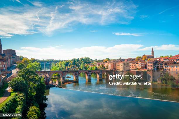 view at cathedral of saint cecilia of albi, france. early in the day and evening . - casa azzurri on tour toulouse foto e immagini stock