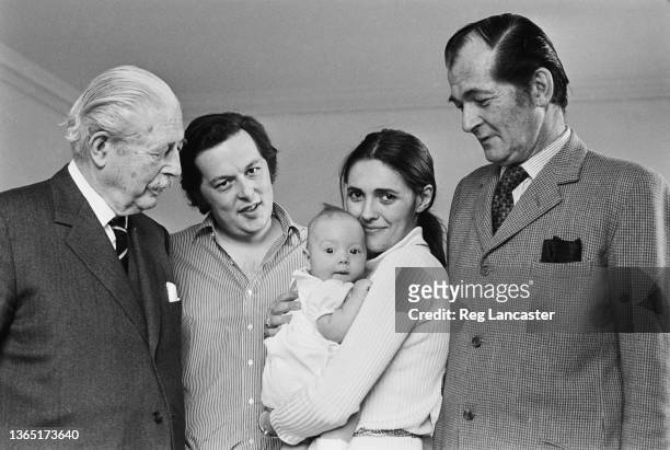 Former British Prime Minister Harold Macmillan and his son Maurice Macmillan with Maurice's son Alexander Macmillan and his wife Birgitte or Bitta,...