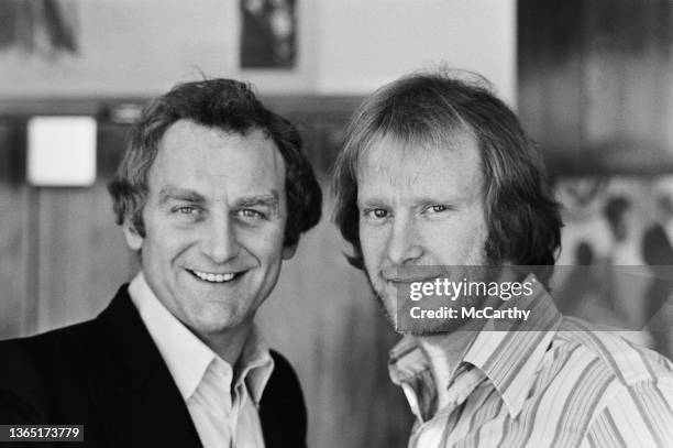 British actors John Thaw and Dennis Waterman, stars of the new television police drama 'The Sweeney', UK, 17th December 1974.