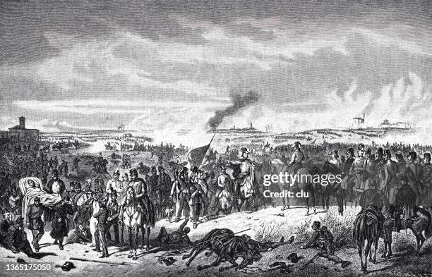 stockillustraties, clipart, cartoons en iconen met battle of novara, view of the battlefield, march 24, 1849 - battlefield