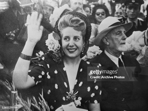 Argentine politician Eva Perón , the wife of Juan Perón, the President of Argenina, with Italian diplomat Carlo Sforza , the Minister of Foreign...
