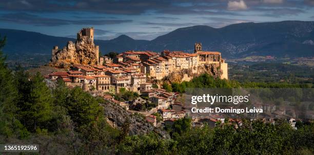 panoramic view of the town of frias, las merindades, burgos, castilla leon, spain - burgos stock pictures, royalty-free photos & images