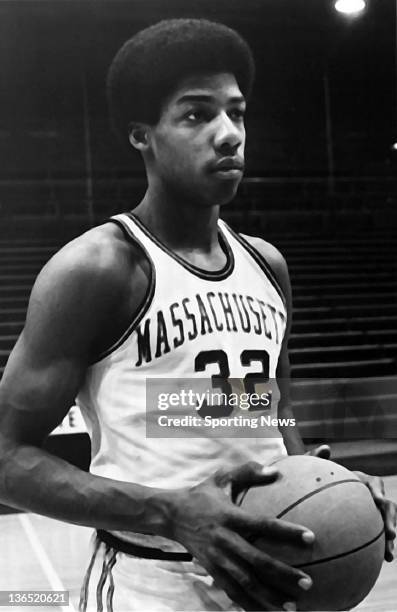 Julius Erving of the Massachusetts Minutemen poses for a portrait circa 1970 at the Curry Hicks Cage in Amherst, Massachusetts.