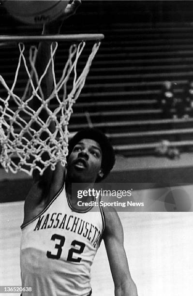 Julius Erving of the Massachusetts Minutemen poses for a portrait circa 1970 at the Curry Hicks Cage in Amherst, Massachusetts.