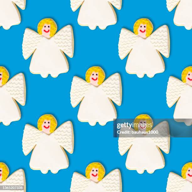 angel: christmas cookie repeating pattern background wallpaper - sugar cookie stock illustrations