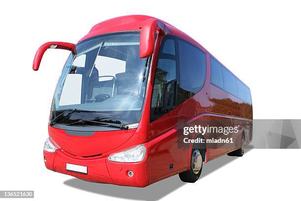 modern red bus isolated on white - dubbeldekker bus stockfoto's en -beelden