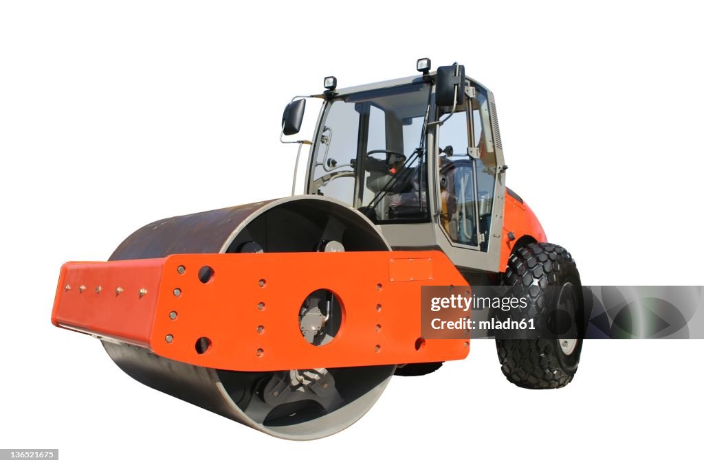 Steam roller in Orange with no workers