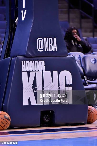 Honor Martin Luther King Jr. Signage before the game between the Memphis Grizzlies and the Chicago Bulls at FedExForum on January 17, 2022 in...