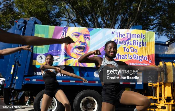 Keinya Murray and Chyara Jackson from the Miami Norland Senior High School participate in the Dr. Martin Luther King Jr. Day Parade in the Liberty...