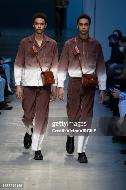 Model walks the runway during the David Catalan Ready to Wear Fall/Winter 2022-2023 fashion show as part of the Milan Men Fashion Week on January 17,...