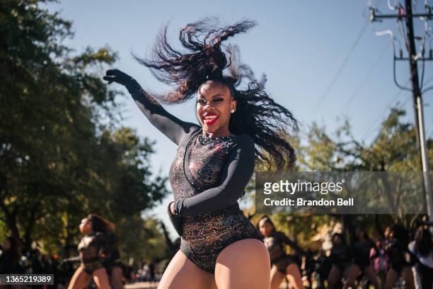 Cheerleaders perform in the 28th Annual Martin Luther King Jr. Grande Parade on January 17, 2022 in Houston, Texas. Community members, organizations...
