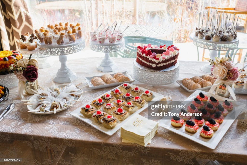 Pastries on buffet table