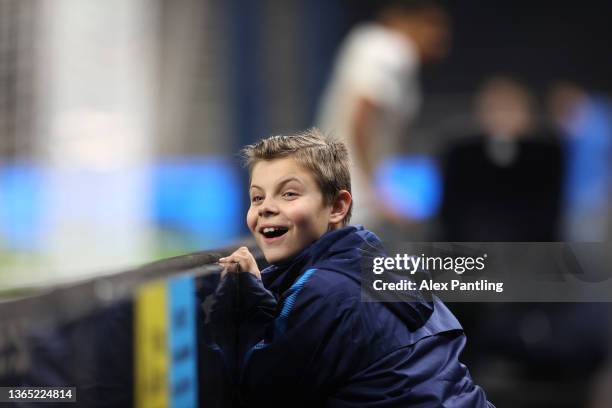 Ball kid reacts to the action during the Premier League 2 match between Tottenham Hotspur U23 and Blackburn Rovers U23 at Tottenham Hotspur Stadium...
