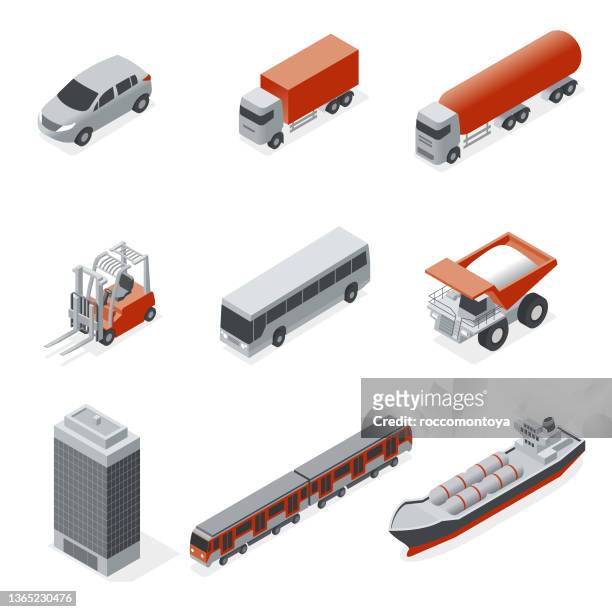 isometrisches set industrie und transport - industriegebiet stock-grafiken, -clipart, -cartoons und -symbole