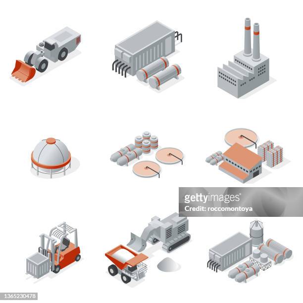 isometric set industry and mining - manufacturing equipment stock illustrations