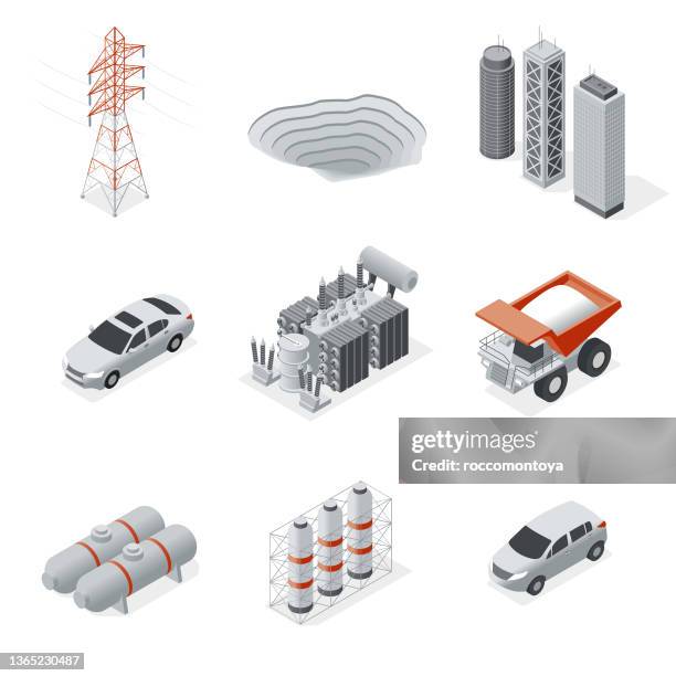 stockillustraties, clipart, cartoons en iconen met isometric set industry and mining - fuel tank