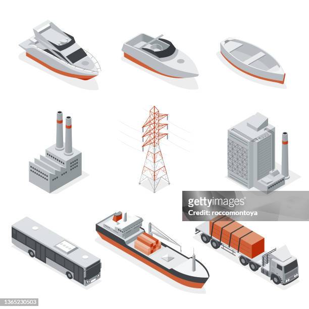 ilustraciones, imágenes clip art, dibujos animados e iconos de stock de conjuntos isométricos industria y transporte - nautical vessel