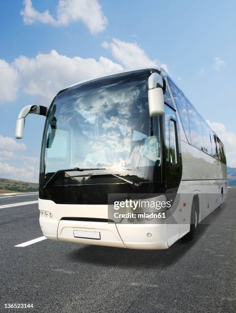 coach on the road - tour bus stock pictures, royalty-free photos & images