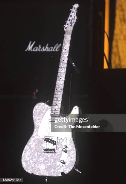 Chrissie Hynde's guitar as The Pretenders perform during the Lilith Fair at Shoreline Amphitheatre on July 14, 1999 in Mountain View, California.