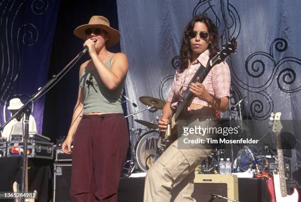 Sarah Mclachlan and Gabby Glaser perform during the Lilith Fair at Shoreline Amphitheatre on July 14, 1999 in Mountain View, California.