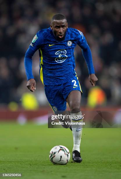 Antonio Rudiger of Chelsea in action during the Carabao Cup Semi Final Second Leg match between Tottenham Hotspur and Chelsea at Tottenham Hotspur...