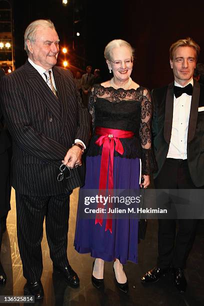 Prince Consort Henrik of Denmark, Queen Margrethe of Denmark and Nikolaj Hubbe attend 'Napoli' Premiere by Danish Royal Ballet at Opera Garnier on...