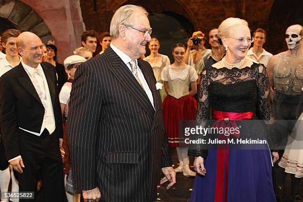 Queen Margrethe of Denmark and Prince Consort Henrik of Denmark attend 'Napoli' Premiere by Danish Royal Ballet at Opera Garnier on January 6, 2012...