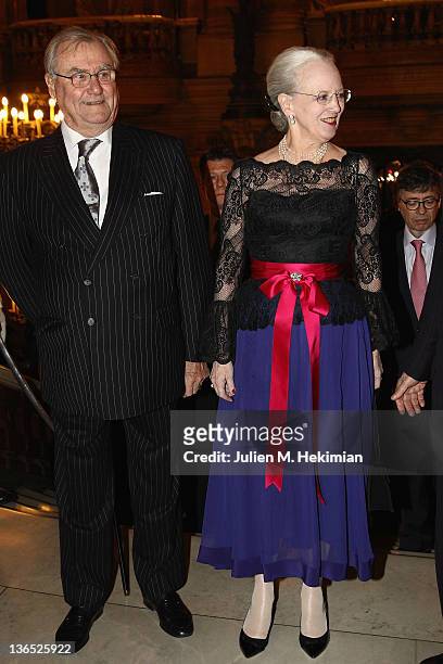 Queen Margrethe of Denmark and Prince Consort Henrik of Denmark Attend 'Napoli' Premiere by Danish Royal Ballet at Opera Garnier on January 6, 2012...